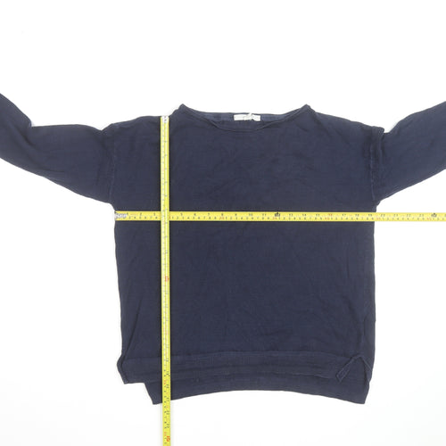 White Stuff Women's Blue Cotton Boat Neck Jumper Size 14