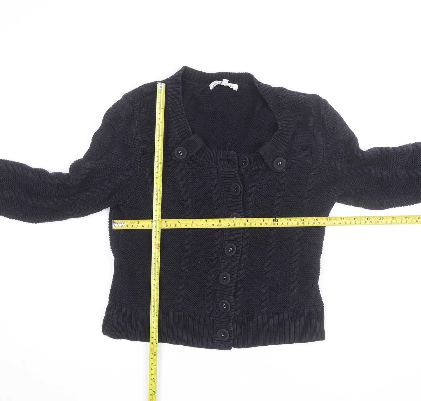 Laura Ashley Womens Black Cable Knit Cardigan Size 14