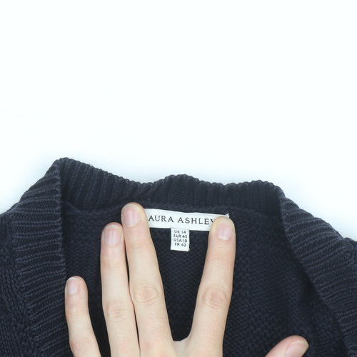 Laura Ashley Womens Black Cable Knit Cardigan Size 14