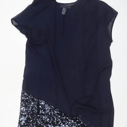 Ashley Brooke Women Blue Sequin Asymmetric Short Dress Size 22