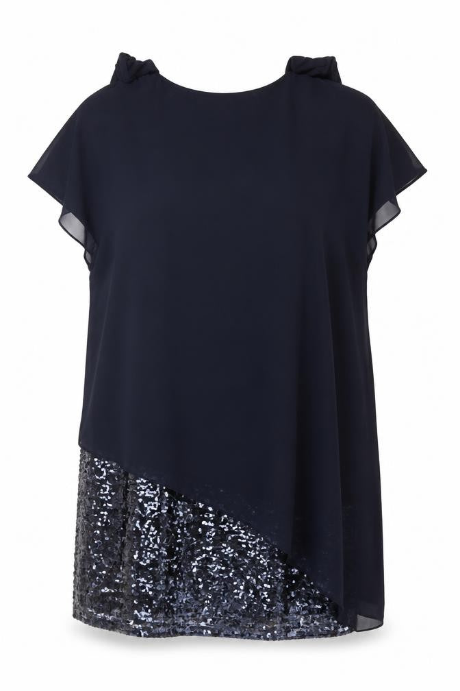 Ashley Brooke Women Blue Sequin Asymmetric Short Dress Size 22