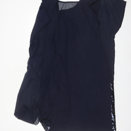 Ashley Brooke Women Blue Sequin Asymmetric Short Dress Size 22