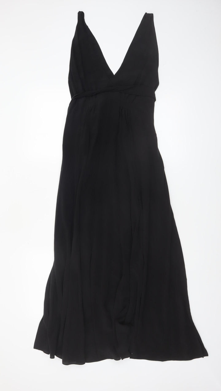 & Other Stories Women Black Silk Long Wrap Dress Size 10