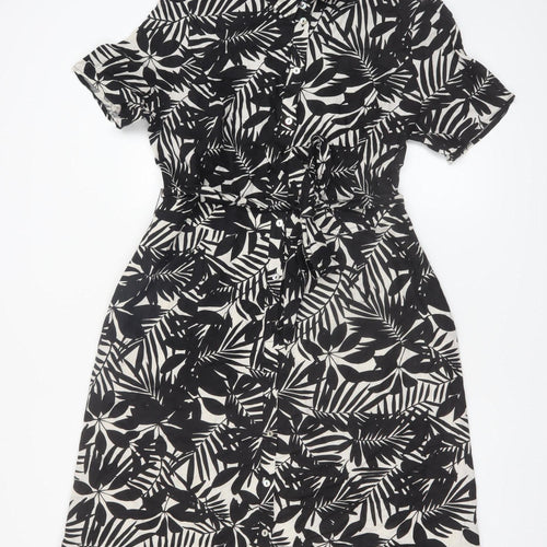 Viyella Women’s Black Floral Shirt Dress Size 14 Short Sleeve Knee Length