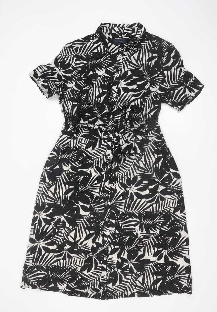 Viyella Women’s Black Floral Shirt Dress Size 14 Short Sleeve Knee Length