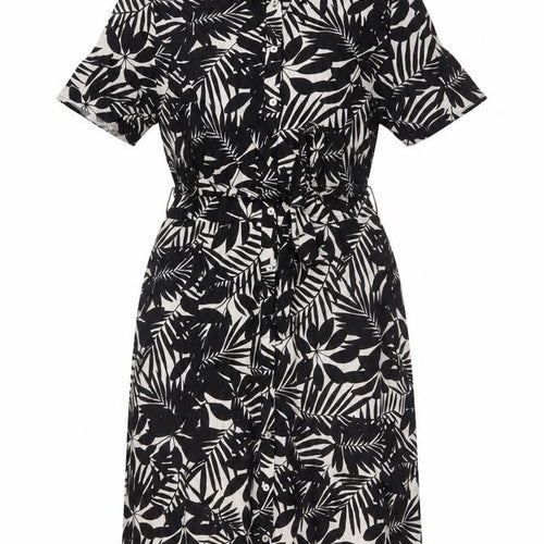 Viyella Women’s Black Floral Shirt Dress Size 14 Short Sleeve Knee Length
