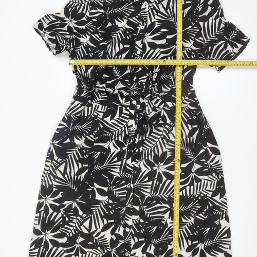 Viyella Women’s Black Floral Shirt Dress Size 14 Short Sleeve Knee Length