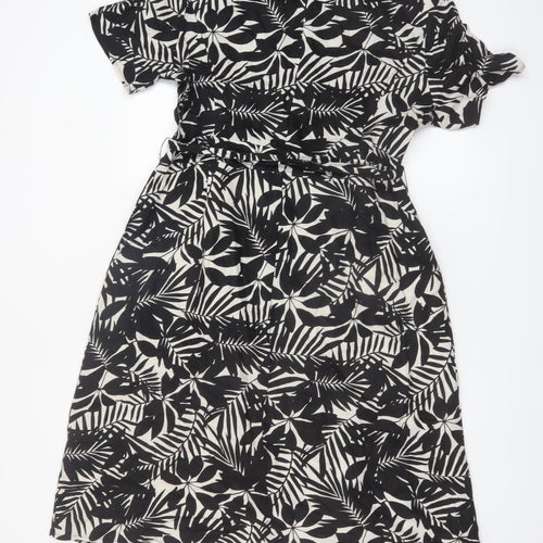 Viyella Women’s Black Floral Shirt Dress Size 14 Short Sleeve Knee Length