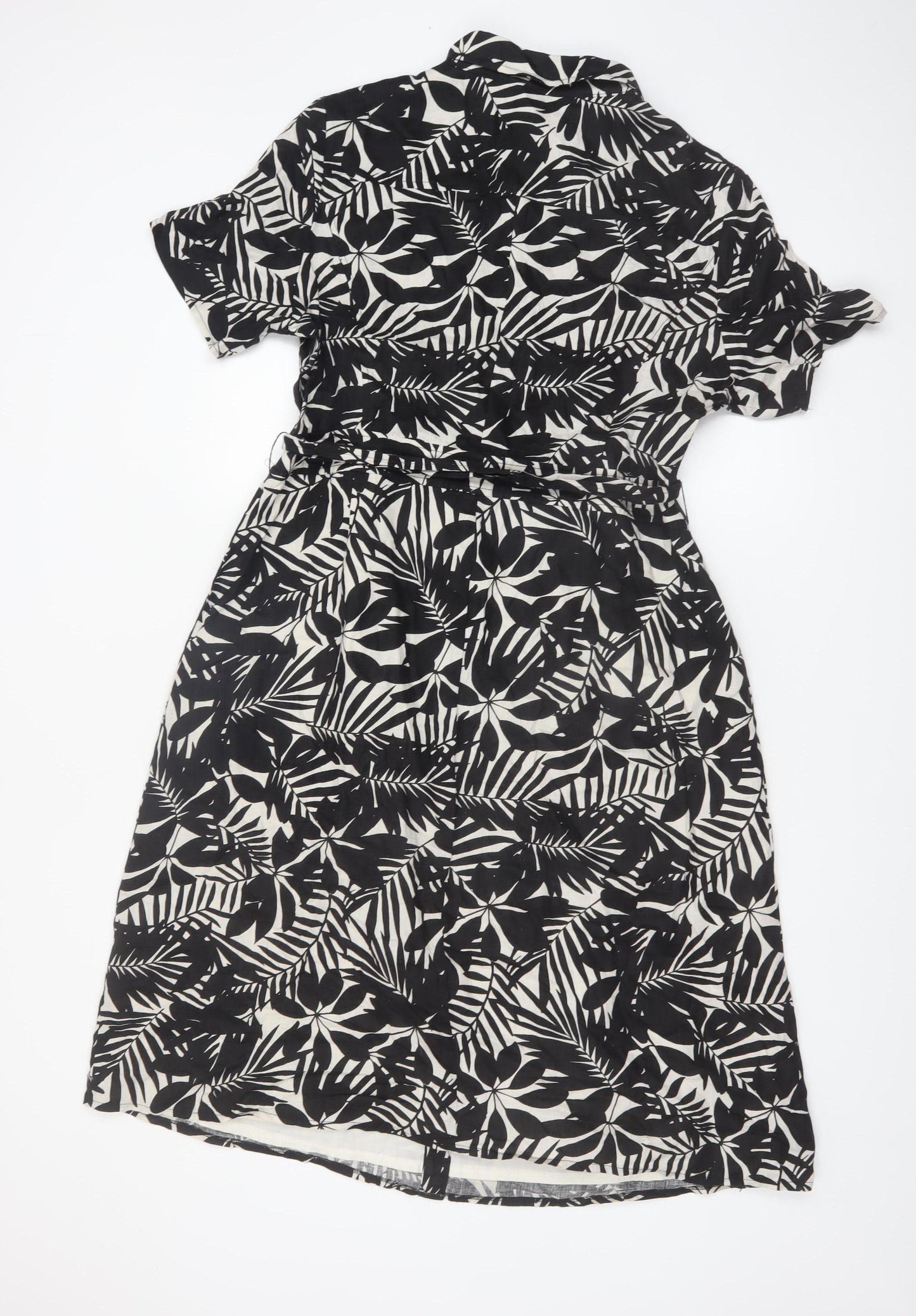 Viyella Women’s Black Floral Shirt Dress Size 14 Short Sleeve Knee Length