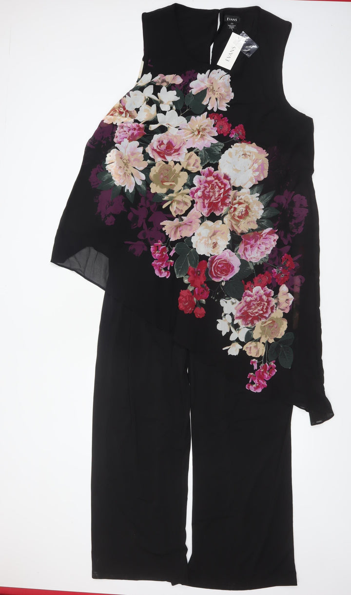 Evans Women's Black Floral Sleeveless Wide-Leg Jumpsuit Size 20