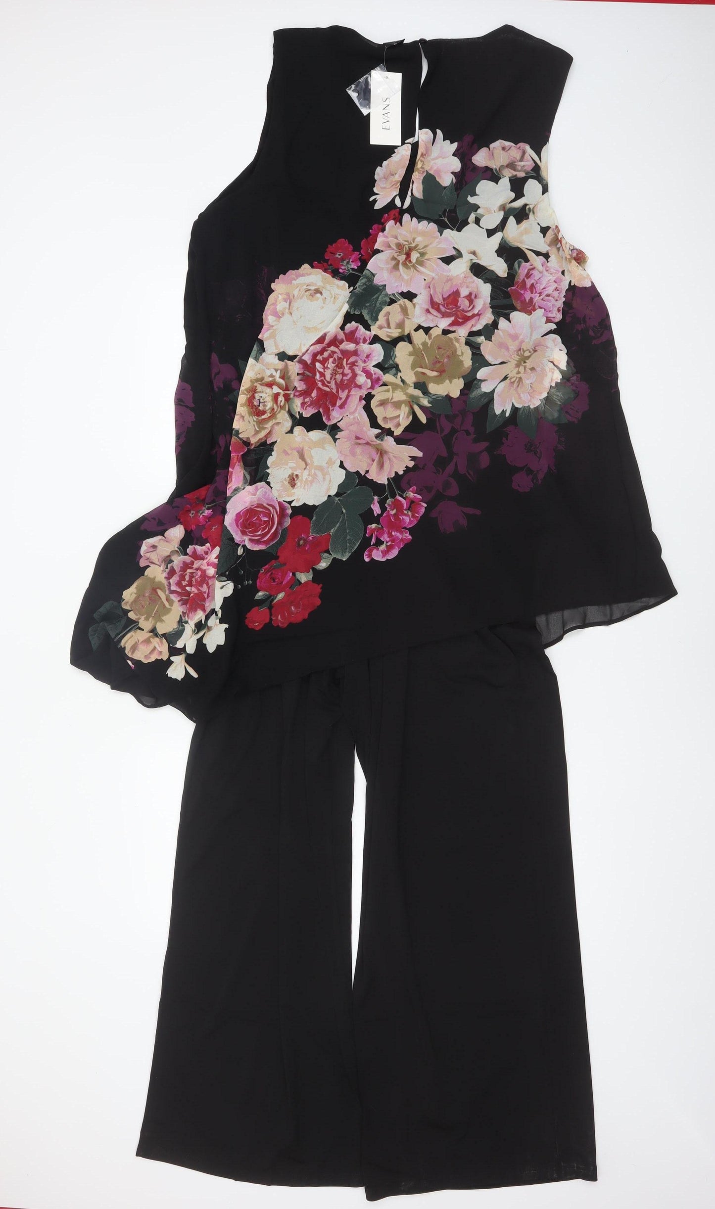 Evans Women's Black Floral Sleeveless Wide-Leg Jumpsuit Size 20