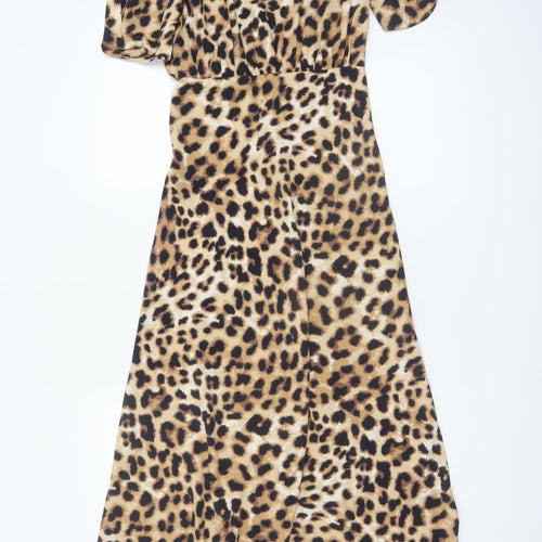 Marks and Spencer Womens Brown Leopard Print Midi A-Line Dress Size 6