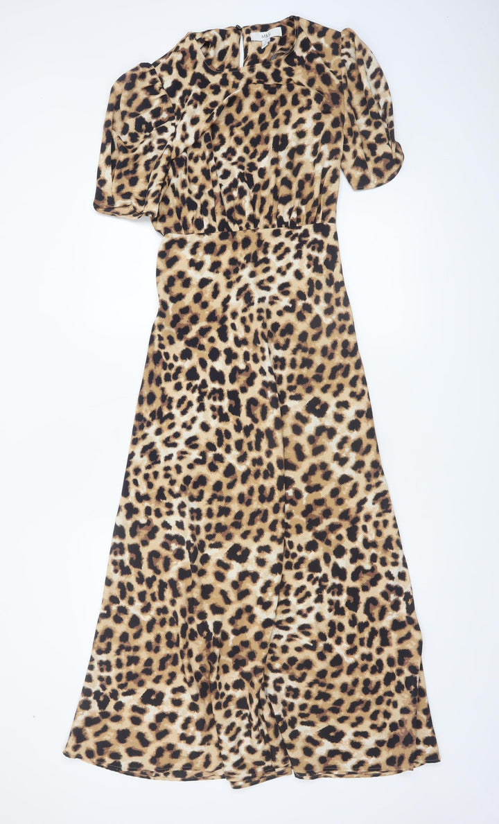 Marks and Spencer Womens Brown Leopard Print Midi A-Line Dress Size 6