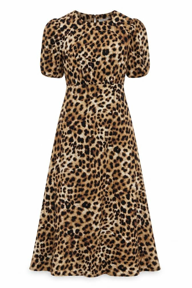 Marks and Spencer Womens Brown Leopard Print Midi A-Line Dress Size 6