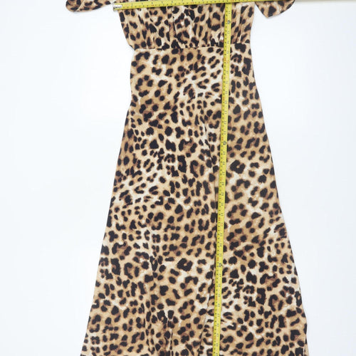 Marks and Spencer Womens Brown Leopard Print Midi A-Line Dress Size 6