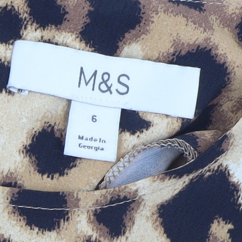 Marks and Spencer Womens Brown Leopard Print Midi A-Line Dress Size 6