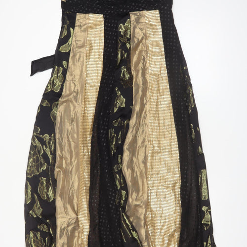 Monsoon Petite Black Gold Silk Strapless Ball Gown Dress UK 12