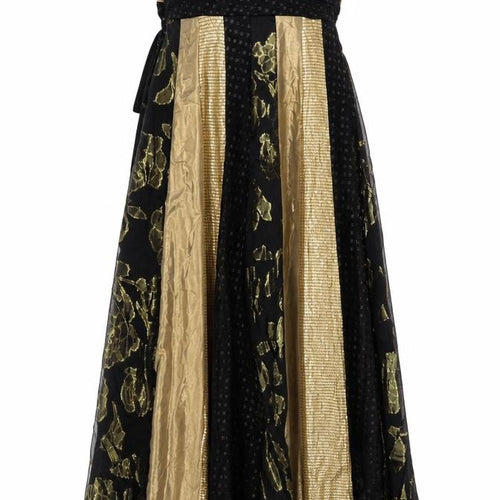 Monsoon Petite Black Gold Silk Strapless Ball Gown Dress UK 12