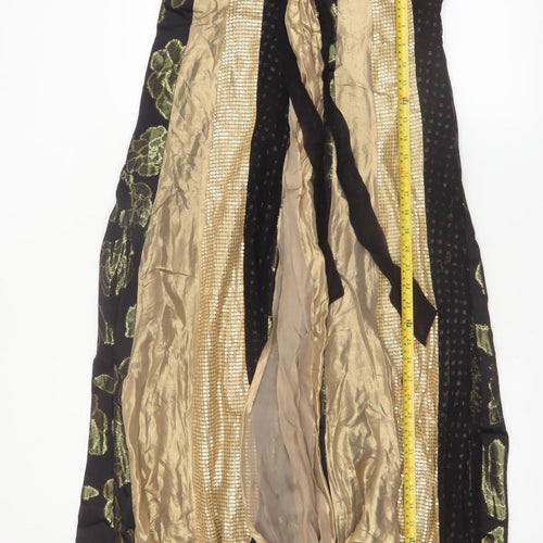 Monsoon Petite Black Gold Silk Strapless Ball Gown Dress UK 12