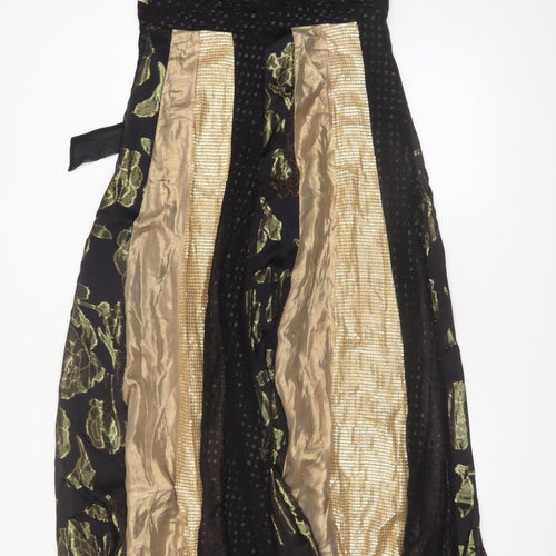 Monsoon Petite Black Gold Silk Strapless Ball Gown Dress UK 12