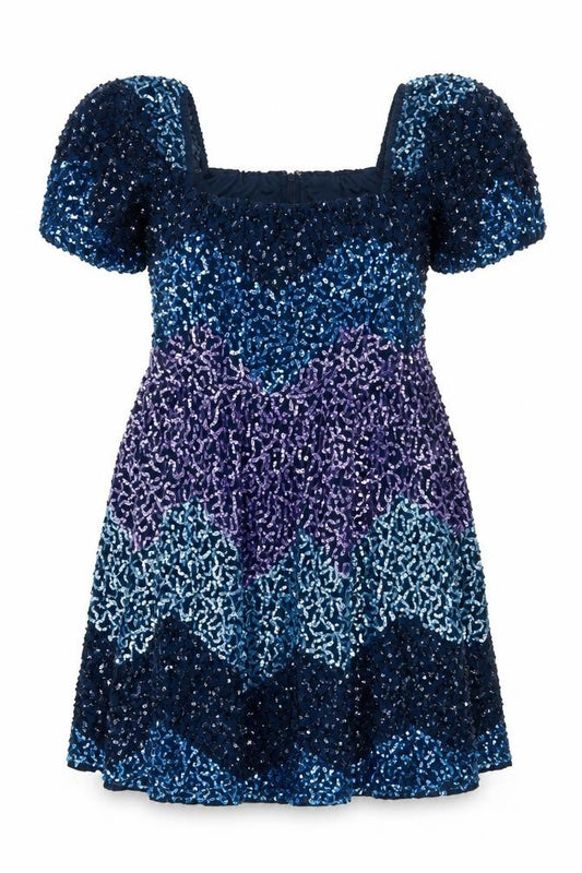 Front view of Maya Deluxe Women's Multicoloured Sequin A-Line Dress, size 16