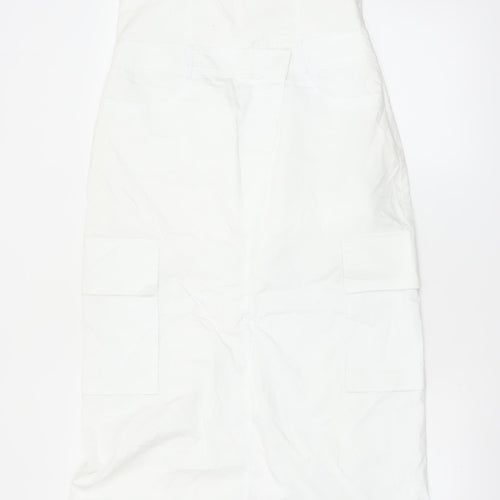 Zara Women White Strapless Midi Dress Size 12 Cotton Pockets
