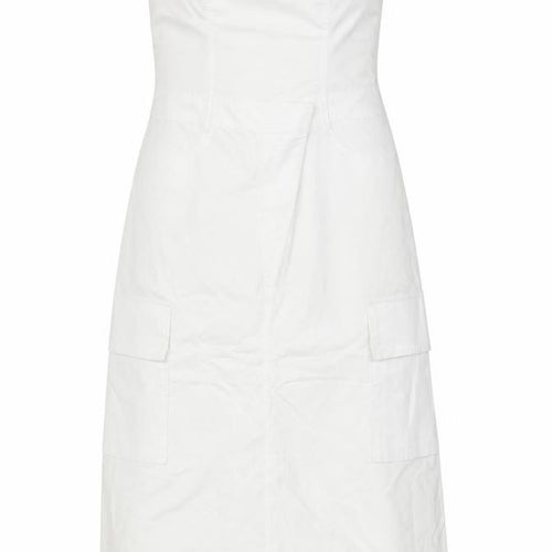 Zara Women White Strapless Midi Dress Size 12 Cotton Pockets