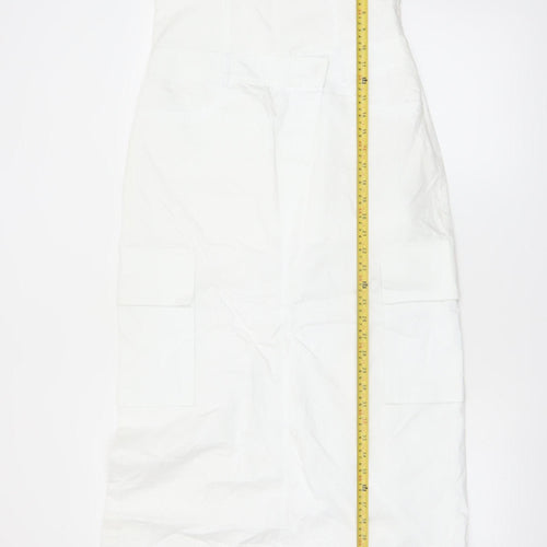 Zara Women White Strapless Midi Dress Size 12 Cotton Pockets