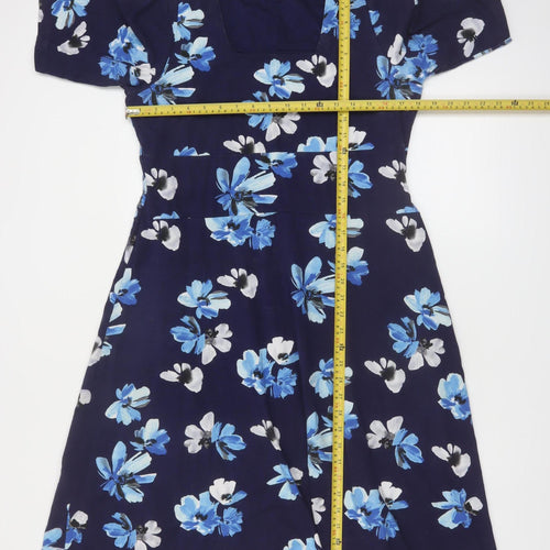 Cotton Traders Women Blue Floral A-Line Knee Length Dress Size 12