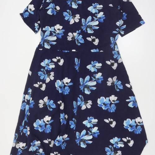 Cotton Traders Women Blue Floral A-Line Knee Length Dress Size 12