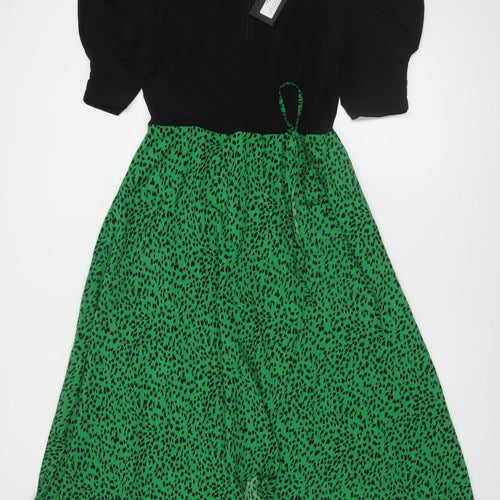 AX Paris Women's Green Animal Print Fit & Flare Midi Dress Size 14