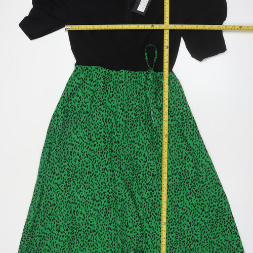 AX Paris Women's Green Animal Print Fit & Flare Midi Dress Size 14
