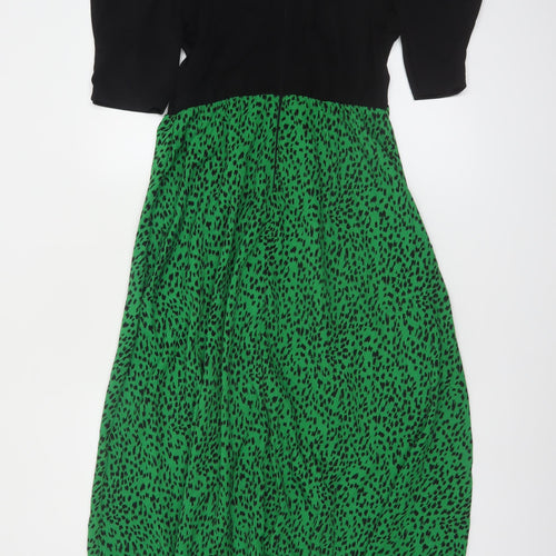 AX Paris Women's Green Animal Print Fit & Flare Midi Dress Size 14