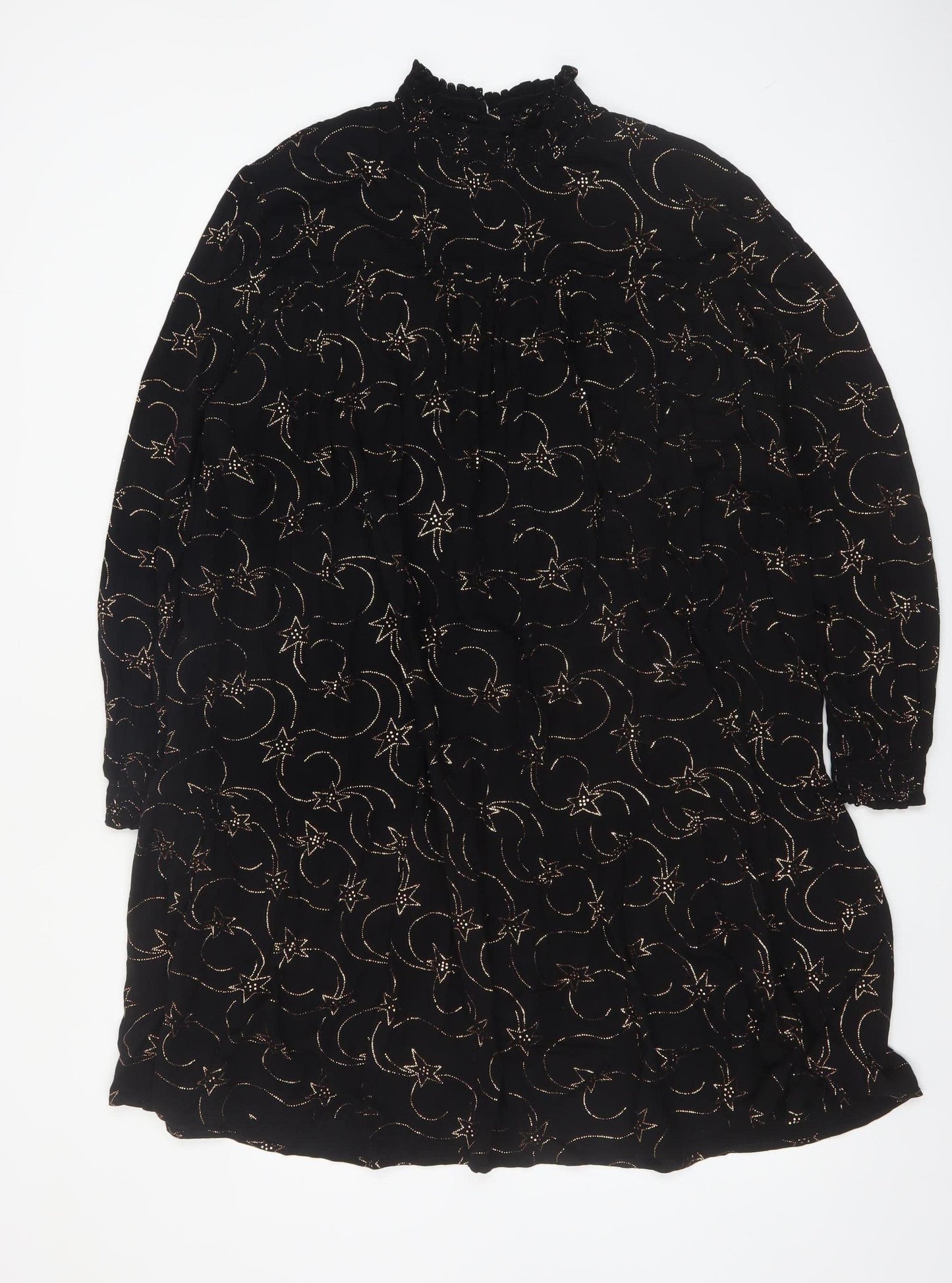 Great Plains Women’s Black Star Print High Neck Shift Dress L