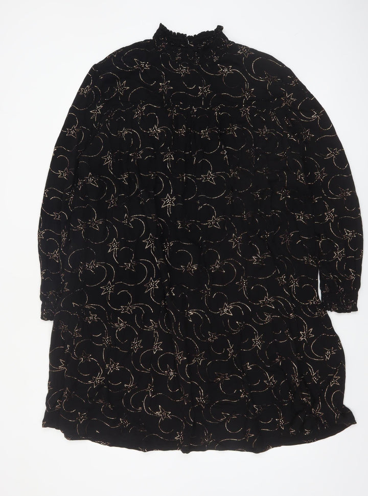 Great Plains Women’s Black Star Print High Neck Shift Dress L