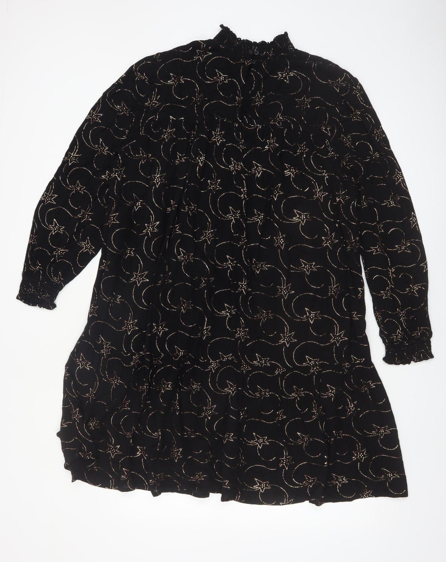 Great Plains Women’s Black Star Print High Neck Shift Dress L