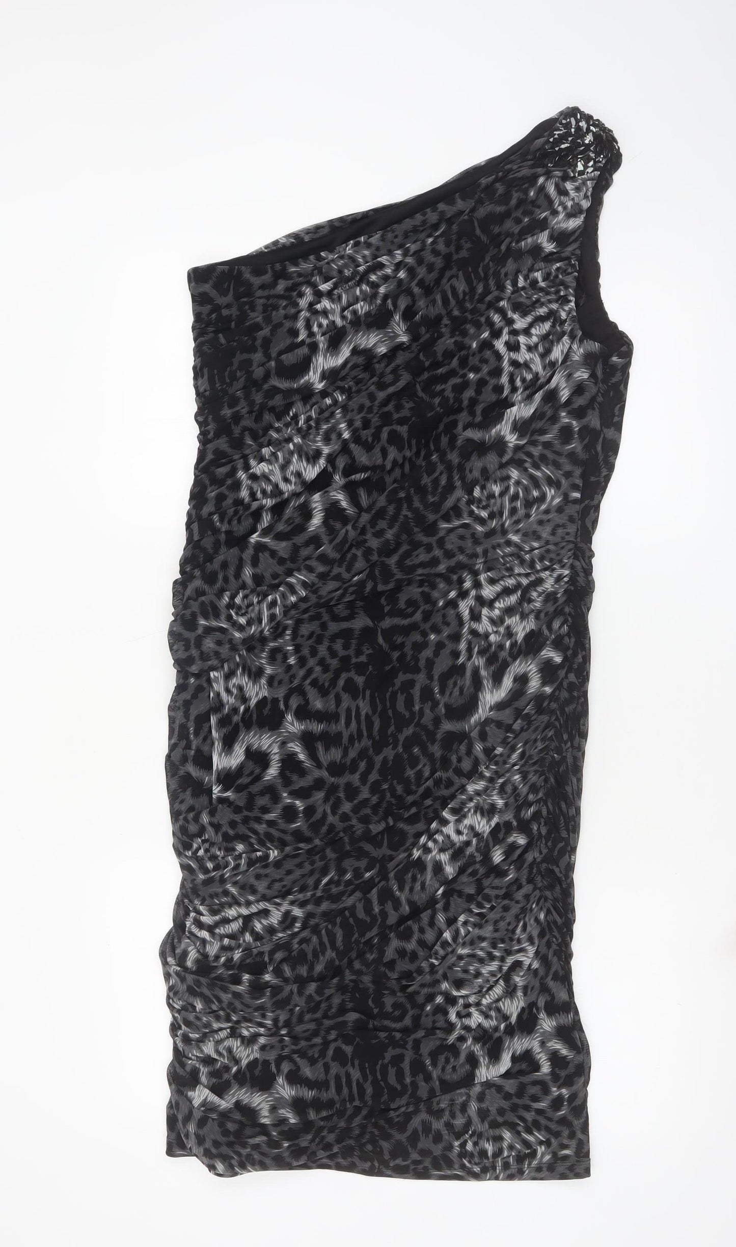 Planet Women's Black Animal Print One Shoulder Bodycon Dress Size 14