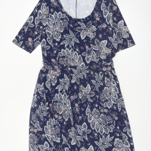 Lands' End Women's Blue Paisley Fit & Flare Cotton Dress S