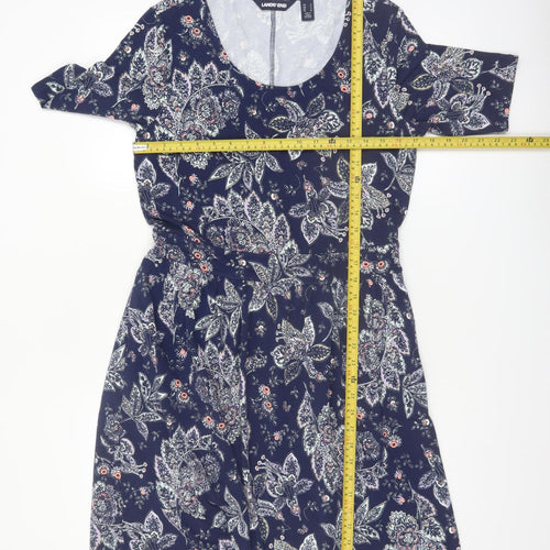 Lands' End Women's Blue Paisley Fit & Flare Cotton Dress S