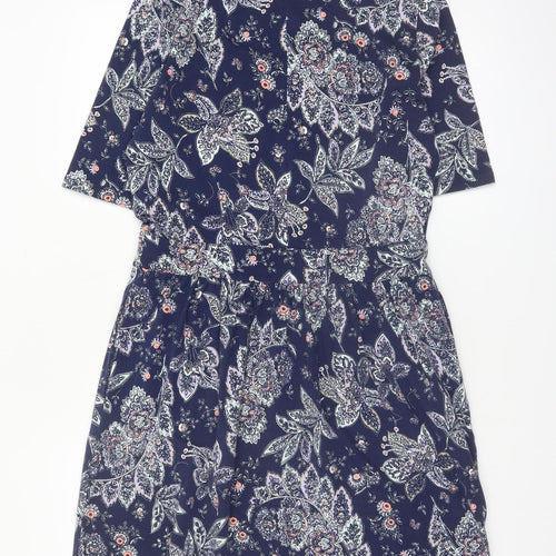Lands' End Women's Blue Paisley Fit & Flare Cotton Dress S