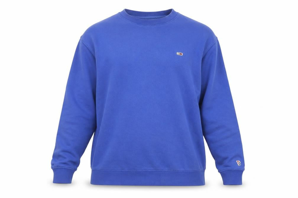 Front view of Tommy Jeans Men's Blue Pullover Sweatshirt M Regular Fit