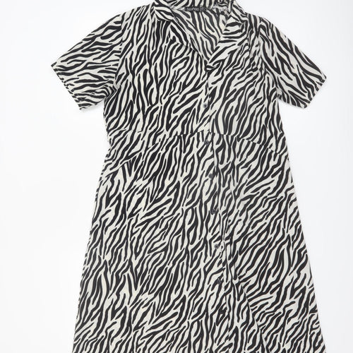 Boohoo Womens Black Zebra Print Shirt Dress Size 12