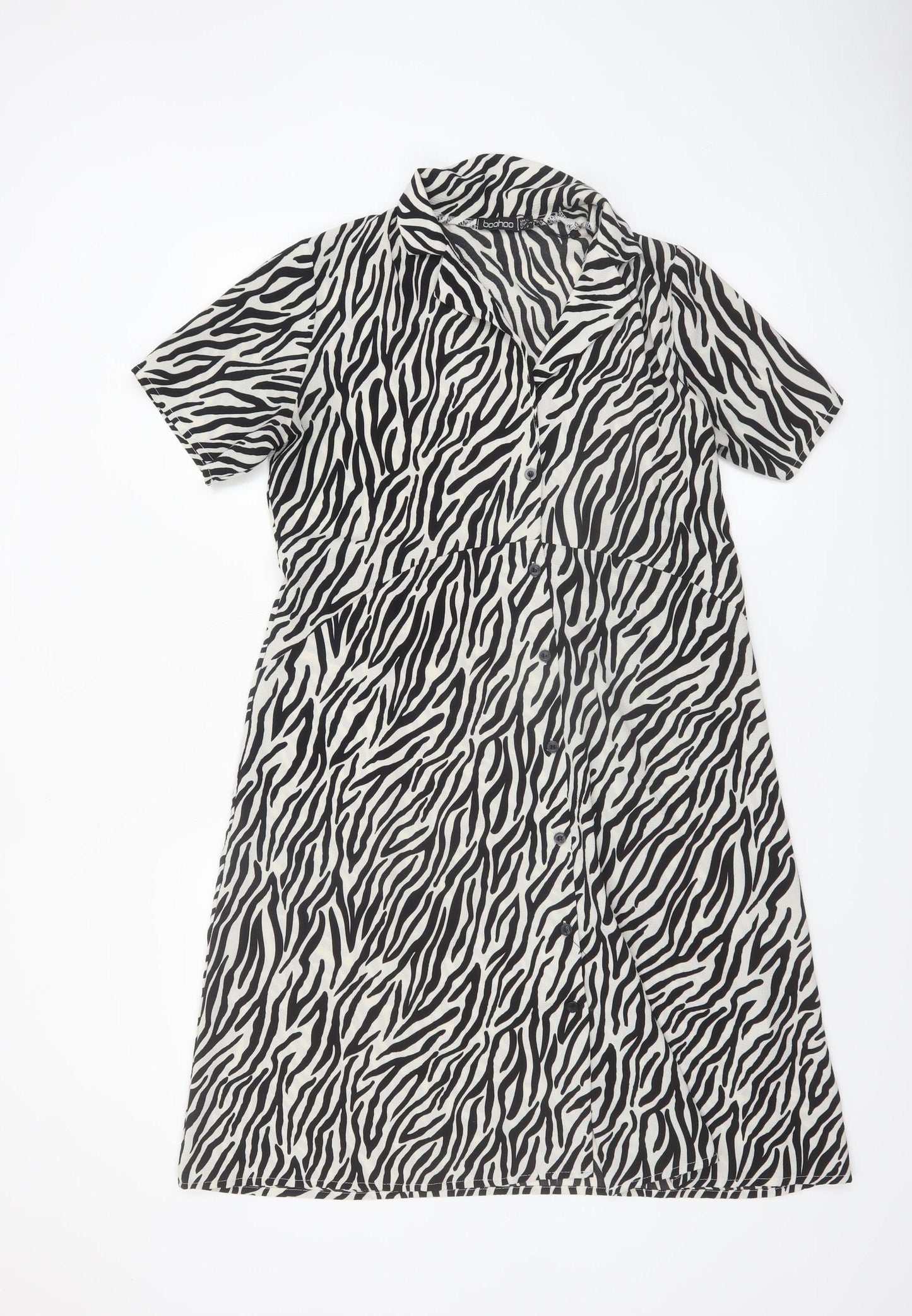 Boohoo Womens Black Zebra Print Shirt Dress Size 12