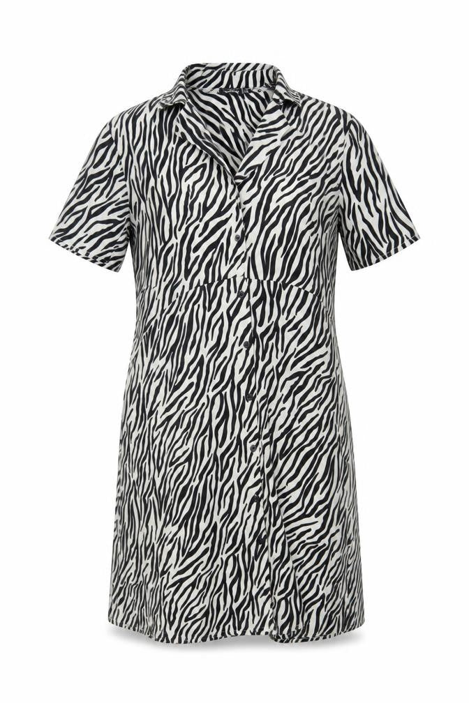 Boohoo Womens Black Zebra Print Shirt Dress Size 12
