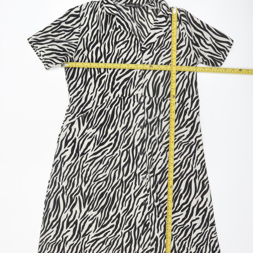 Boohoo Womens Black Zebra Print Shirt Dress Size 12