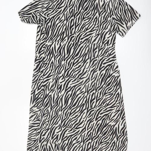Boohoo Womens Black Zebra Print Shirt Dress Size 12