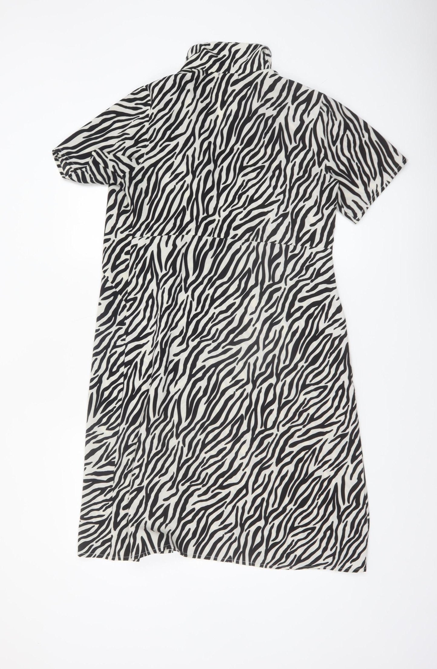 Boohoo Womens Black Zebra Print Shirt Dress Size 12