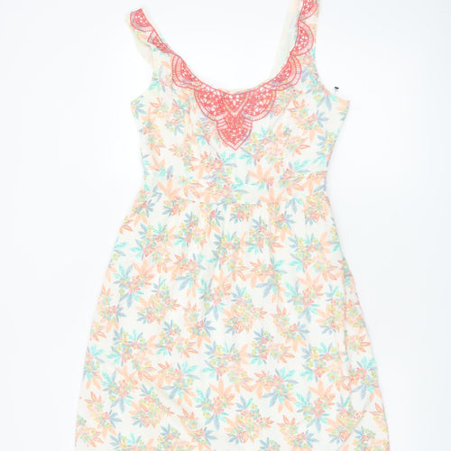 Fat Face Women’s Ivory Floral A-Line Cotton Summer Dress Size 10