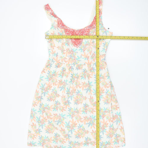 Fat Face Women’s Ivory Floral A-Line Cotton Summer Dress Size 10