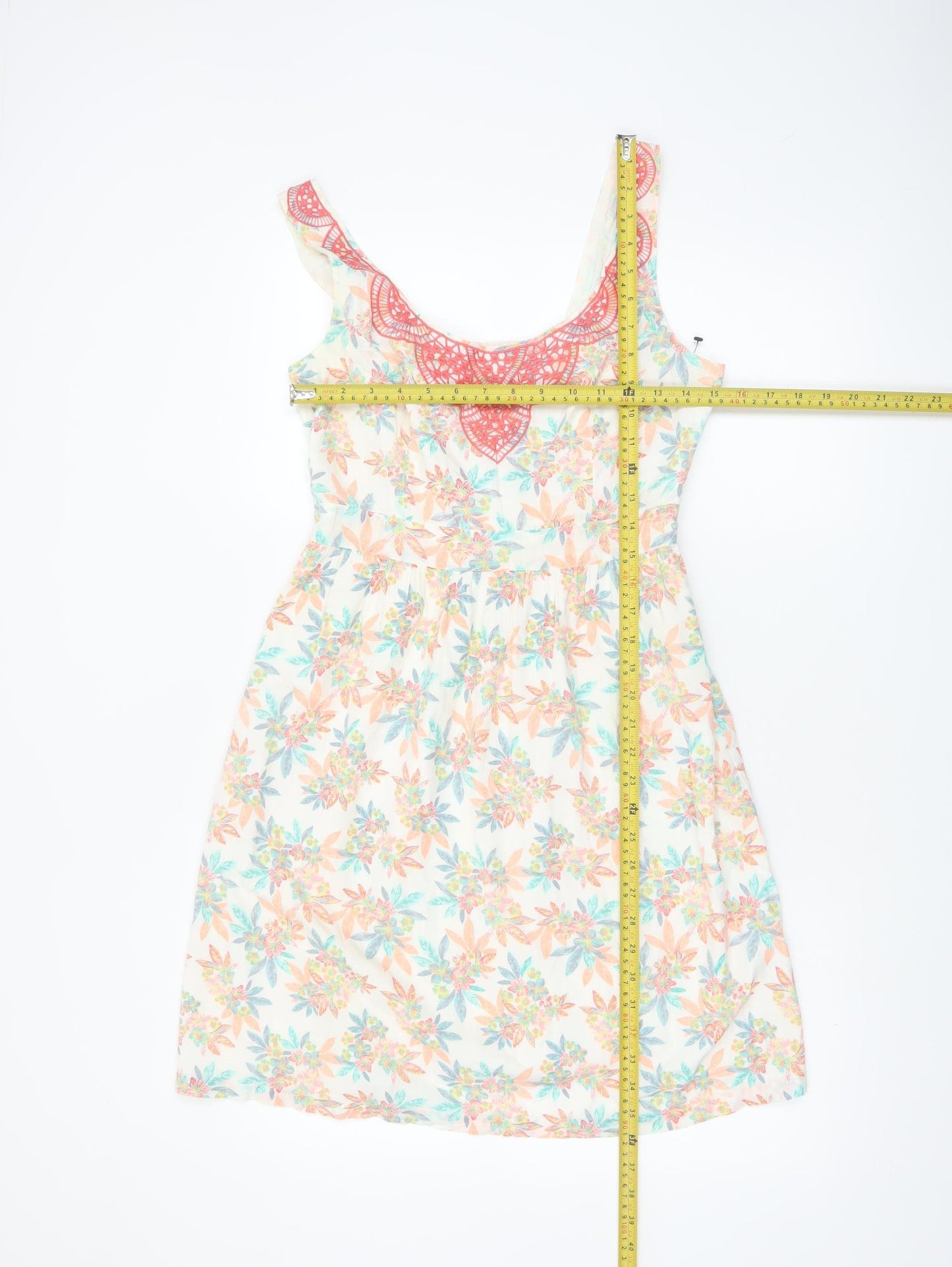 Fat Face Women’s Ivory Floral A-Line Cotton Summer Dress Size 10
